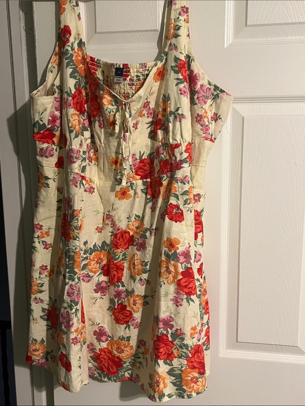 Old Navy Cream Sundress with Red, Pink & Orange Floral Print